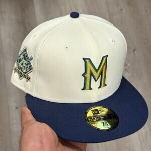 New Era 59FIFTY fitted hat Milwaukee Brewers 25th anniversary patch Cap 7 1/4